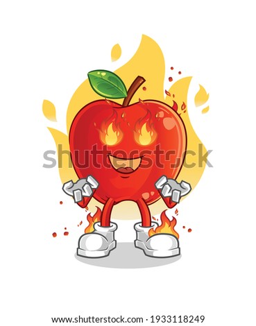 Red Apple on fire mascot. cartoon vector