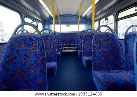 Interior of soft and clean seats on bus, public transportation 