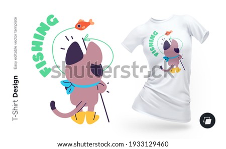 Funny cat character. Print for clothes, posters or souvenirs. Vector illustration