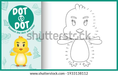 Connect the dots kids game and coloring page with a cute chick character illustration