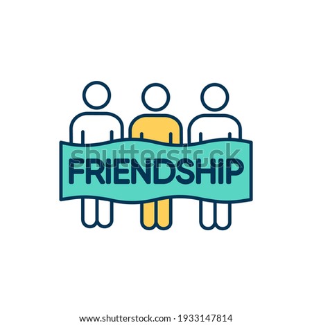 Diverse friendships RGB color icon. Cross-group relationships. Reducing prejudice. Friendly social connections. Mutual affection state between people. Trust and support. Isolated vector illustration