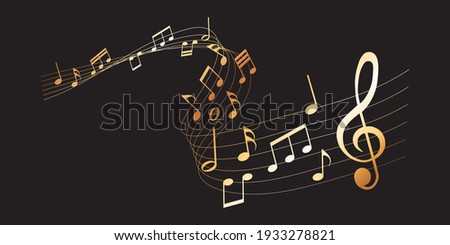 vector sheet music - gold musical notes melody on dark background