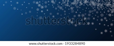 Gray Snowflake Vector Blue Background. Sky Snowfall Banner. Silver Light Card. New Snow Transparent.