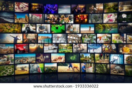 smart television. media content on demand. tv channel pack. blurred background Royalty-Free Stock Photo #1933336022