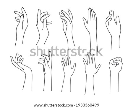 doodle line art illustration of hand in various relaxing pose 
