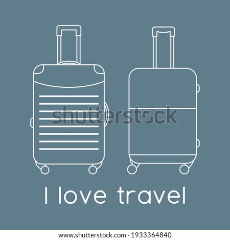 Vector illustration Suitcases isolated on color background. I love travel. Summer time, vacation, holiday, leisure. Concept for travel agency, booking service. Design for web page, print