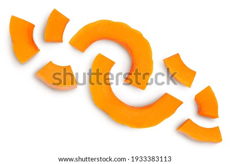 butternut squash slice isolated on white background with clipping path and full depth of field. Top view. Flat lay