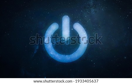Earth Hour event. Power button in dark outer space. Stars and dark space. Elements of this image furnished by NASA Royalty-Free Stock Photo #1933405637