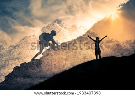 Mentally healthy strong, active healthy man and woman living active lifestyle. Never give up, and feeling inspired concept.  Royalty-Free Stock Photo #1933407398