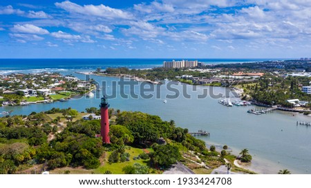 Jupiter Florida Lighthouse with ocean and sky background Royalty-Free Stock Photo #1933424708