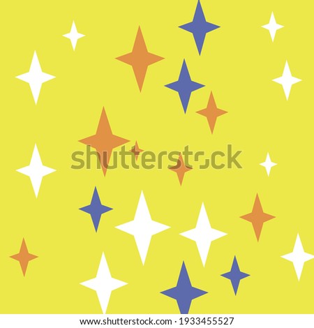 Retro Print Blue Chaotic Dark Background. White Color Sky New Year Yellow Pattern. Orange Magic Winter Stars Indigo Design Pic. Santa Mystery Four-pointed Christmas Night Holiday Composition.