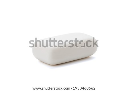 white soap bar isolated on white background. antibacterial soap brick cut out.
