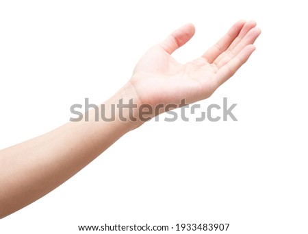Close up male hand reach and ready to help or receive. Gesture isolated on white background with clipping path. Royalty-Free Stock Photo #1933483907