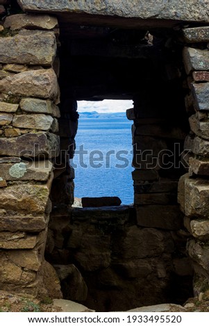 View of a window ofChinkana archaeological site in the Island of the Sun in Bolivia