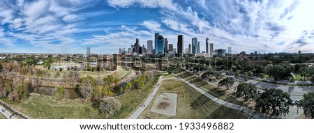 Houston skyline pano filmed with drone