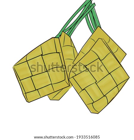 Ketupat illustration, which is typical Indonesian food, especially Muslims in welcoming the holy month. Ketupat is rice wrapped in leaves and shaped like a box