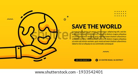  Hand hold earth on yellow background, Save the world social media cover banner template