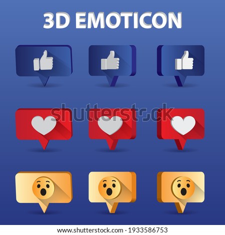 3D emoticon facebook like, love, wow high quality on label