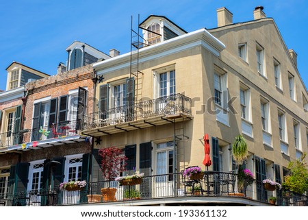 Colorful architecture in the French Quarter in New Orleans, Louisiana.