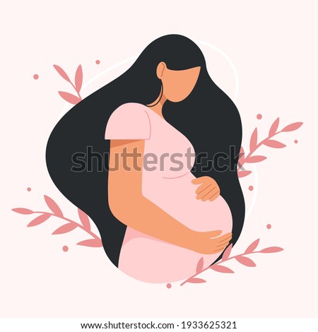 Portrait of beautiful young pregnant woman. Concept of pregnancy and motherhood. Flat vector illustration. Royalty-Free Stock Photo #1933625321