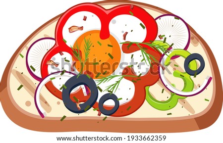 Top view of a bread with topping illustration