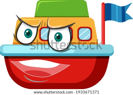Boat toy cartoon character with facial expression illustration