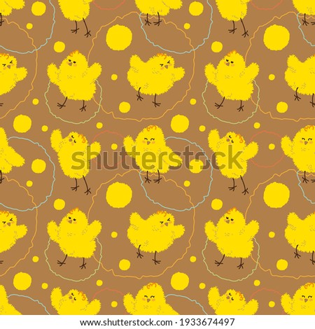 Seamless pattern of funny cute chickens. Vector image for fabric decoration, wrapping paper and decor