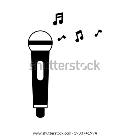 Microphone icon on white isolated background with music notes. Vector illustration.