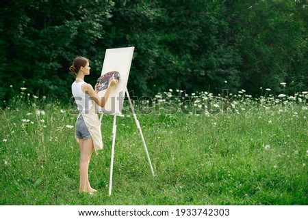 woman in the field green grass art drawing landscape hobby