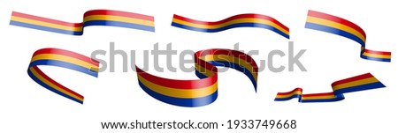 Set of holiday ribbons. Flag of Armenia waving in wind. Separation into lower and upper layers. Design element. Vector on white background