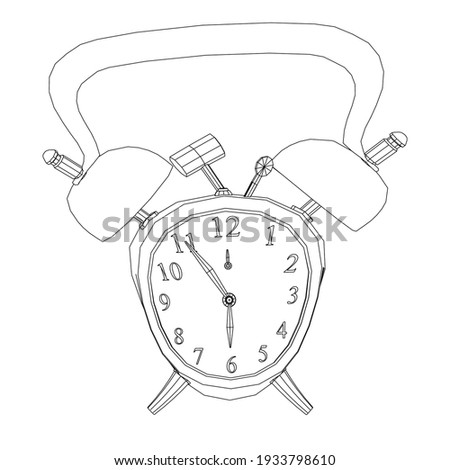Contour of a table clock with an alarm clock in a twisted shape from black lines on a white background. Vector illustration