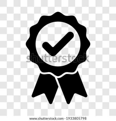 Approved badge sign. Black award ribbon medal symbol icon. Vector illustration transparent background. Royalty-Free Stock Photo #1933805798