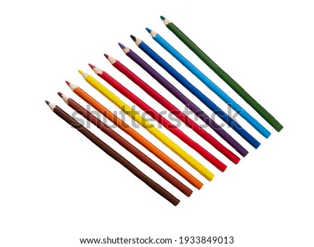 School, office supplies. Colored pencils.