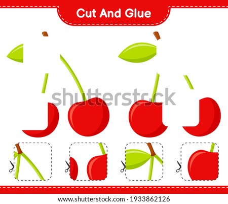 Cut and glue, cut parts of Cherry and glue them. Educational children game, printable worksheet, vector illustration