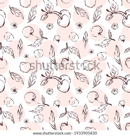 Hand draw cherry seamless pattern background wallpaper. Cute seamless pattern with cherries. Vector seamless pattern with cherry berries. Cherry line  background.