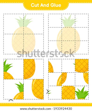 Cut and glue, cut parts of Pineapple and glue them. Educational children game, printable worksheet, vector illustration