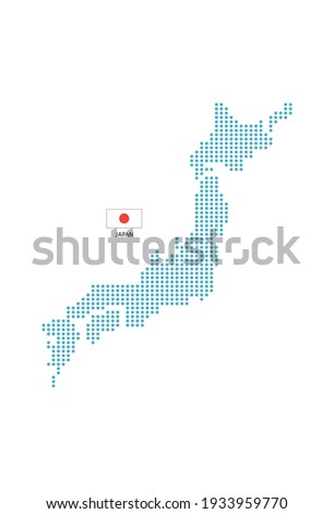 Japan map design blue circle, white background with Japan flag.