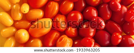 Seamless pattern - cherry tomatoes background gradually going from red to orange and to yellow. Food background.