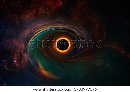 black hole and a disk of glowing plasma. Amazing black hole. Abstract space wallpaper. Universe filled with stars Royalty-Free Stock Photo #1933977575
