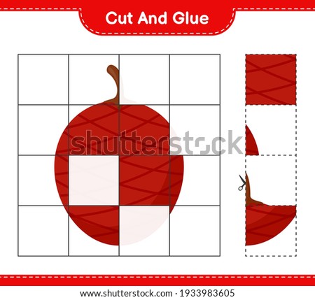 Cut and glue, cut parts of Ita Palm and glue them. Educational children game, printable worksheet, vector illustration