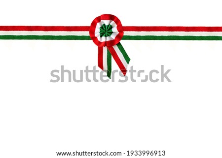 isolated on white tricolor rosette and ribbon overlay symbol of the hungarian national day 15th of march Royalty-Free Stock Photo #1933996913