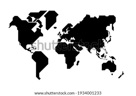 Simplified world map drawn with sharp straight lines 
