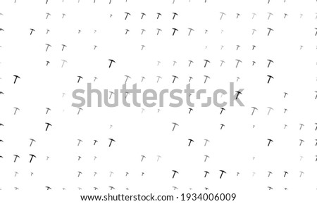 Seamless background pattern of evenly spaced black pickaxe symbols of different sizes and opacity. Vector illustration on white background