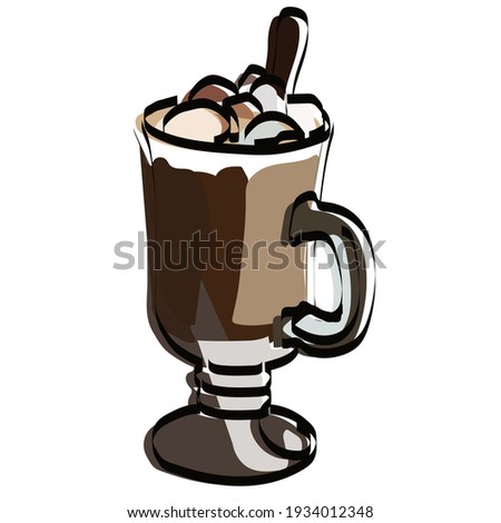 Cocoa with marshmallows. In a glass mug. Hot chocolate. Vector illustration.