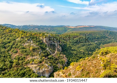 Mountains and gorge in Carmel National Park in Israel Royalty-Free Stock Photo #1934015447