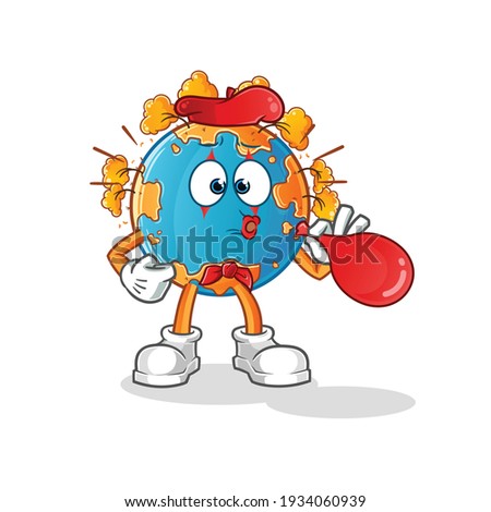 autumn earth pantomime blowing balloons character. cartoon mascot vector