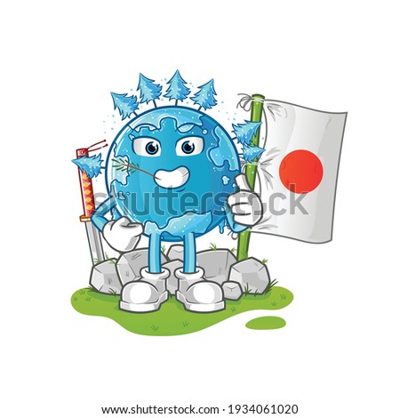 winter earth japanese vector. cartoon character