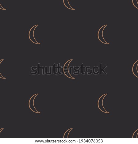 Boho seamless pattern with hand drawn moon on black background.