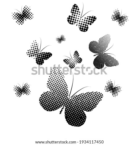 Butterflies from the dots. Monochron abstraction. Vector illustration