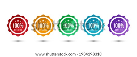 100% genuine logo or icon badge with stars in rounded guarantee shape. Get used to Certified, Guarantee, Warranty, Assurance, etc. Vector illustration design template. Royalty-Free Stock Photo #1934198318